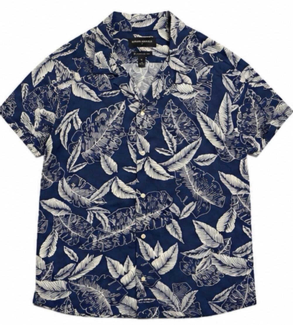 Banana Republic Hawaiian Shirt Men XL Navy Blue Tropical Floral Standard Fit